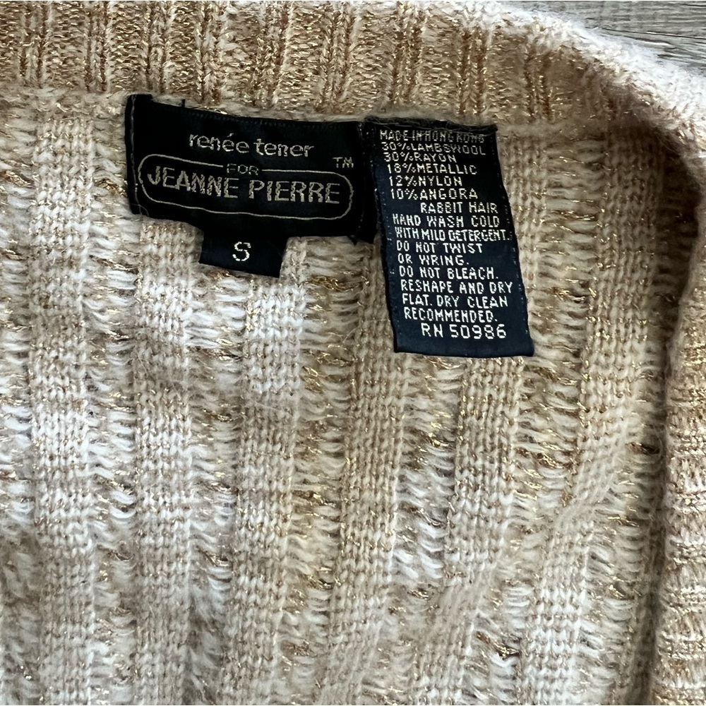 Renee Tener Jeanne Pierre vintage beige gold cable knit sweater cardigan size S - Picture 2 of 4